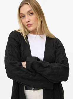Black Cable Knit Maxi Cardigan 14