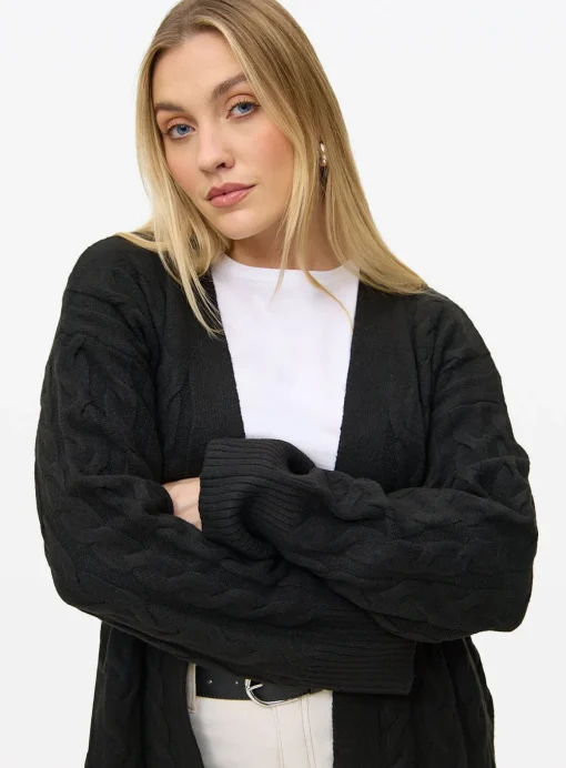Black Cable Knit Maxi Cardigan 14