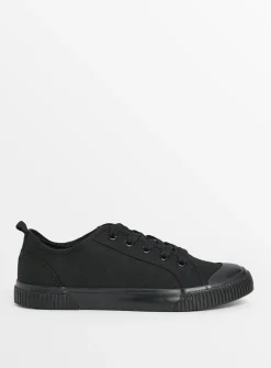 Black Canvas Lace Up Trainers 5