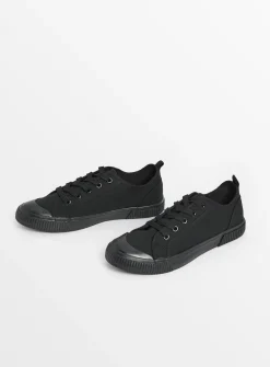 Black Canvas Lace Up Trainers 5