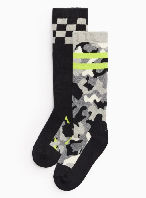 Black Chequered & Camo Welly Socks 2 Pack 6-8.5