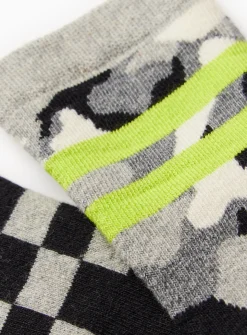 Black Chequered & Camo Welly Socks 2 Pack 6-8.5