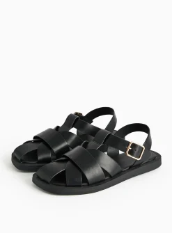 Black Closed Toe Fisherman Sandals 6