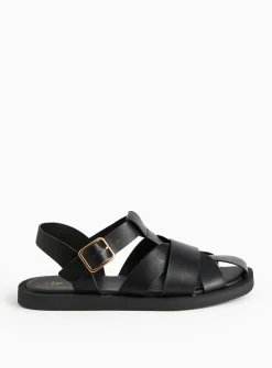 Black Closed Toe Fisherman Sandals 6