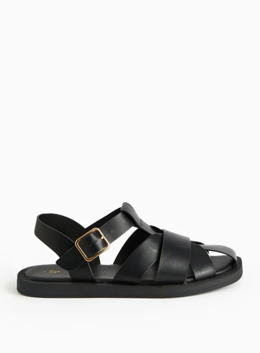 Black Closed Toe Fisherman Sandals 6