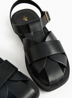 Black Closed Toe Fisherman Sandals 6