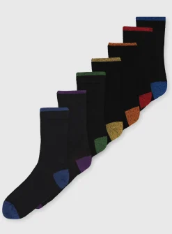 Black Colour Accent Stay Fresh Ankle Socks 7 Pack - 6-8.5