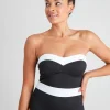 Black Colour Block Medium Control Swimsuit - 16