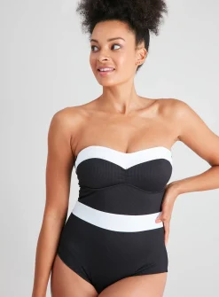 Black Colour Block Medium Control Swimsuit - 16
