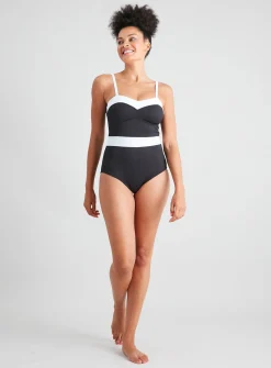 Black Colour Block Medium Control Swimsuit - 16