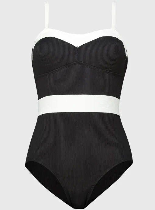 Black Colour Block Medium Control Swimsuit - 16