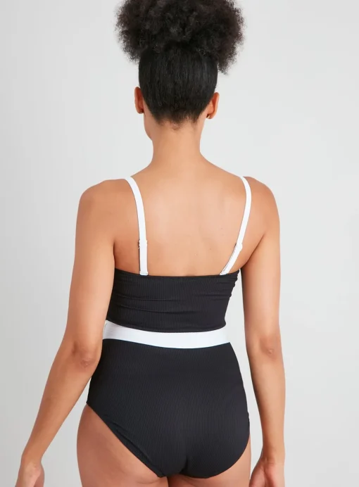 Black Colour Block Medium Control Swimsuit - 16