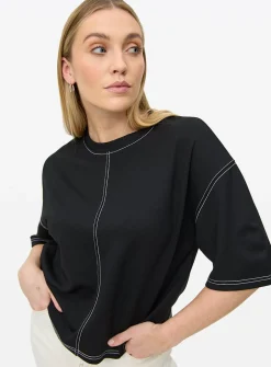 Black Contrast Stitch Boxy T-Shirt 24