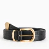 Black Croc Faux Leather Metal Buckle Belt L