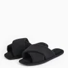 Black Cross-Over Waffle Mule Slippers M