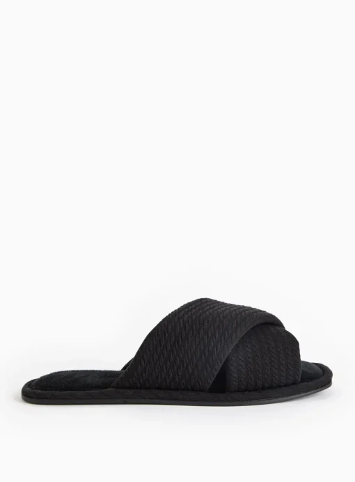 Black Cross-Over Waffle Mule Slippers M