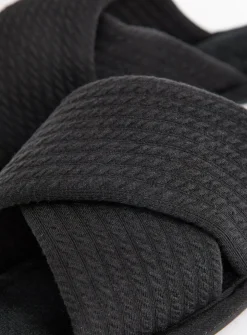 Black Cross-Over Waffle Mule Slippers M