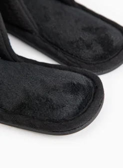 Black Cross-Over Waffle Mule Slippers M