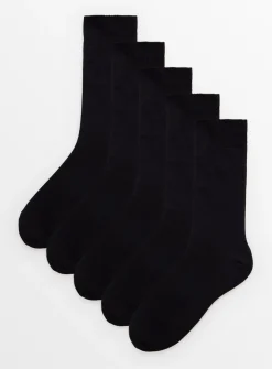 Black Cushioned Comfort Sole Socks 5 Pack 9-12