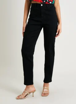 Black Denim Straight Leg Jeans 14R
