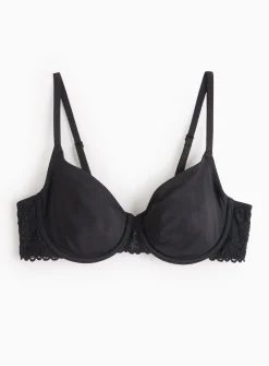Black Dual Moulded Lace Underwired Bra 32A