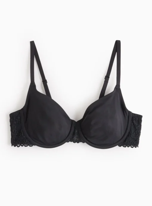 Black Dual Moulded Lace Underwired Bra 32A