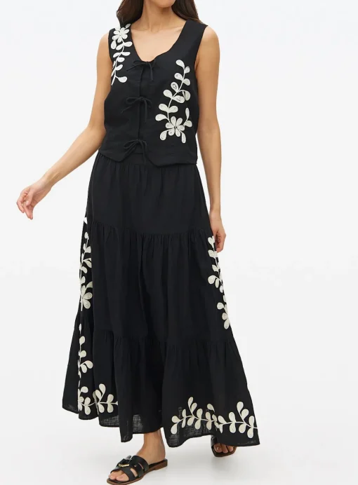Black Embroidered Full Maxi Co-ord Skirt 18