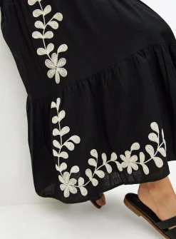 Black Embroidered Full Maxi Co-ord Skirt 18
