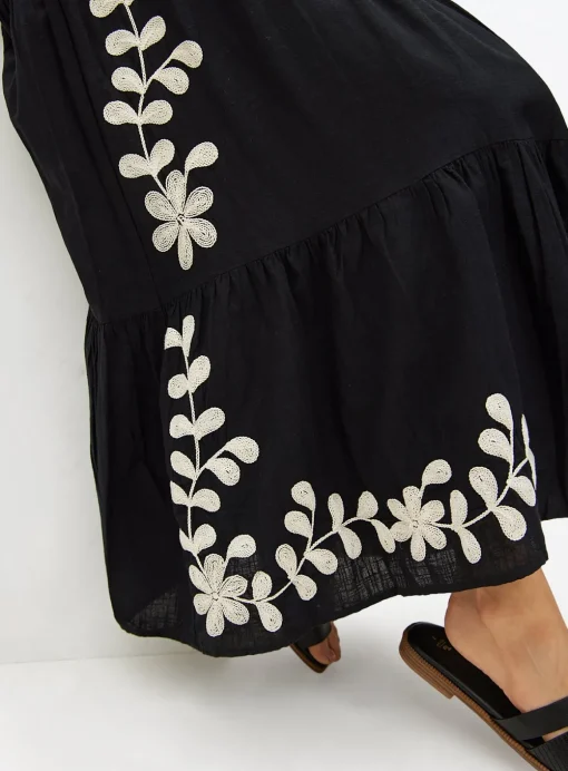 Black Embroidered Full Maxi Co-ord Skirt 18