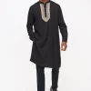 Black Embroidered Linen Blend Kurta S