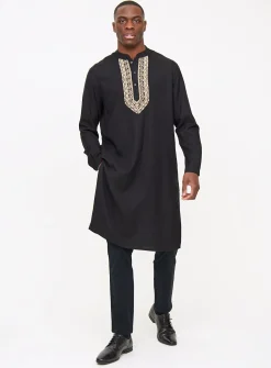 Black Embroidered Linen Blend Kurta S
