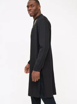 Black Embroidered Linen Blend Kurta S