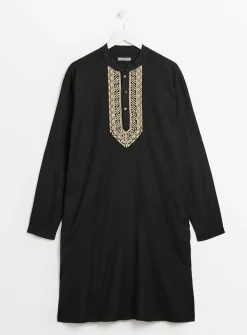 Black Embroidered Linen Blend Kurta S