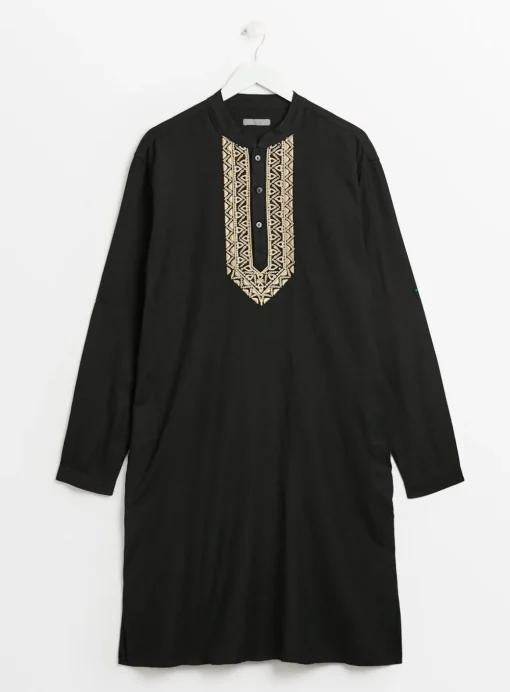 Black Embroidered Linen Blend Kurta S