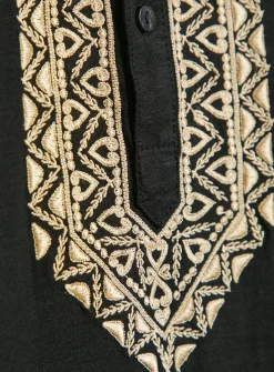 Black Embroidered Linen Blend Kurta S