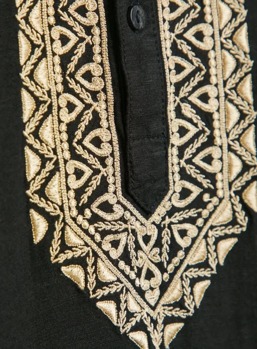 Black Embroidered Linen Blend Kurta S