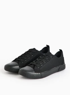 Black Eyelet Canvas Trainers 3