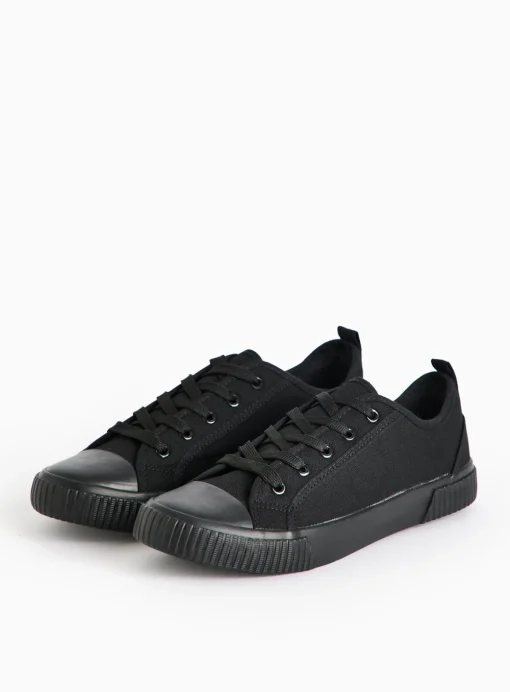 Black Eyelet Canvas Trainers 3