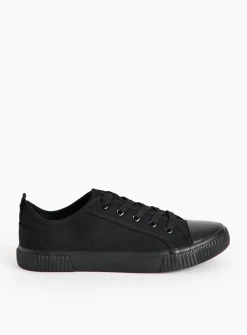 Black Eyelet Canvas Trainers 3