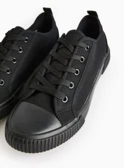Black Eyelet Canvas Trainers 3