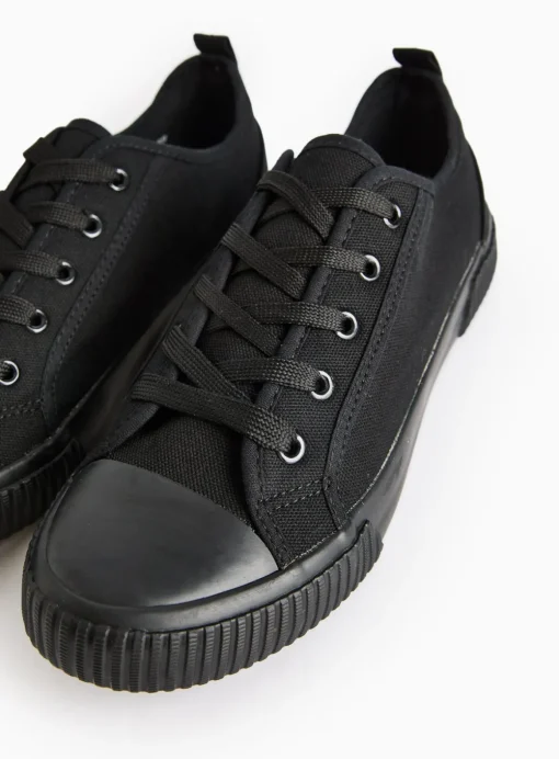 Black Eyelet Canvas Trainers 3