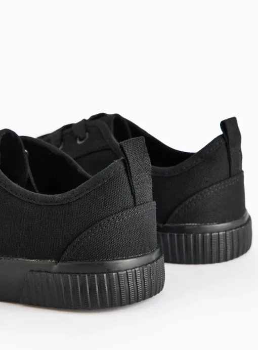 Black Eyelet Canvas Trainers 3
