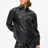 Black Faux Leather Croc Detail Long Sleeve Shirt 12