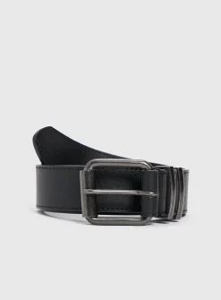 Black Faux Leather Dark Gunmetal Buckle Belt XXL