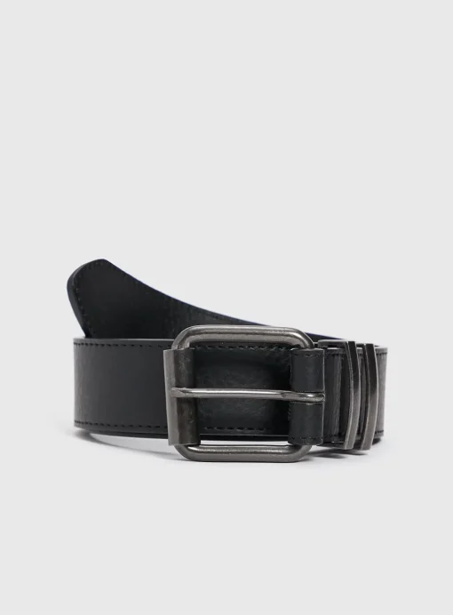 Black Faux Leather Dark Gunmetal Buckle Belt XXL
