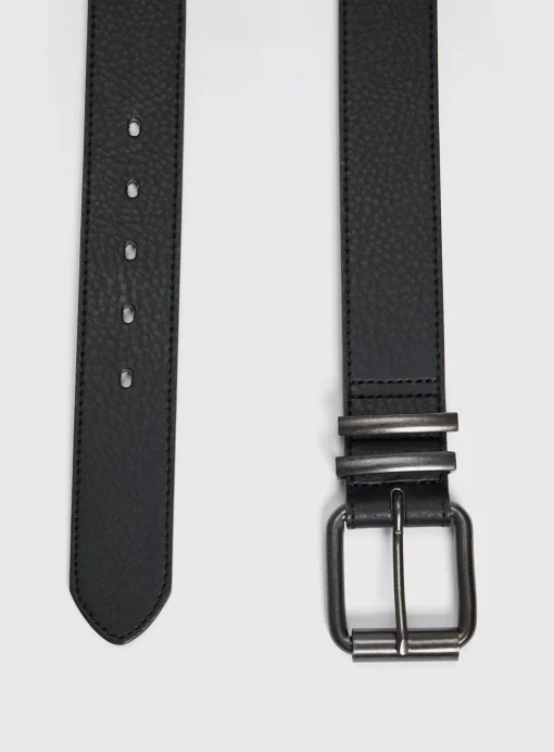 Black Faux Leather Dark Gunmetal Buckle Belt XXL