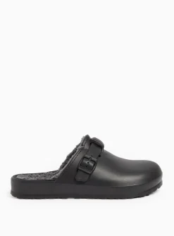 Black Faux Leather Fleece Lined Clogs 8
