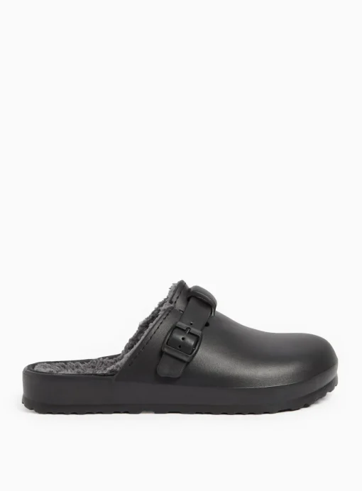 Black Faux Leather Fleece Lined Clogs 8