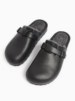 Black Faux Leather Fleece Lined Clogs 8