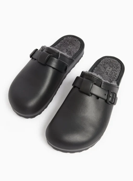 Black Faux Leather Fleece Lined Clogs 8